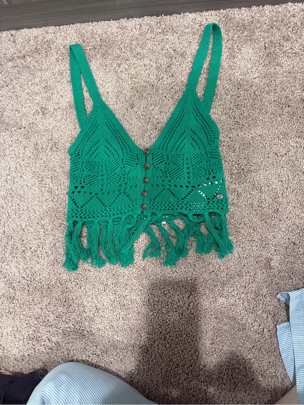 Desigual Emerald Green Crochet Fringe Camisole